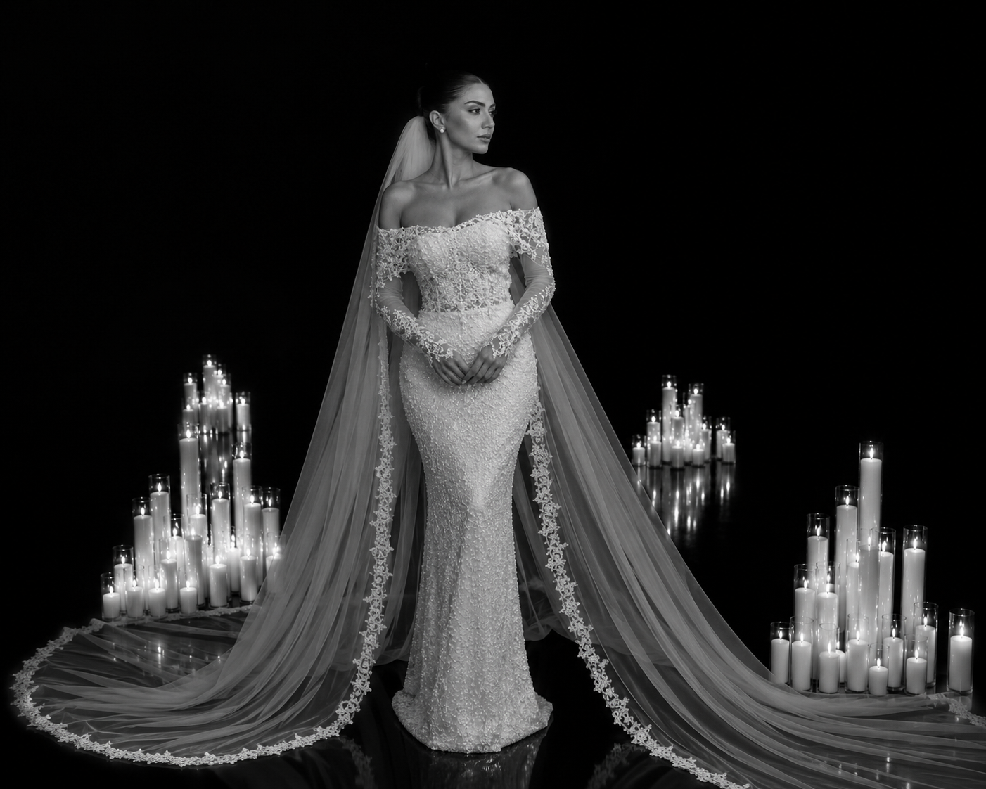 Bride portrait with candlelight setup